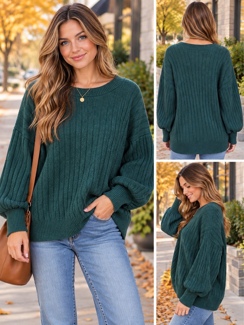 Aerie Oversized Ribbed Balloon Sleeve Sweater Green S/P Cozy Soft And Video